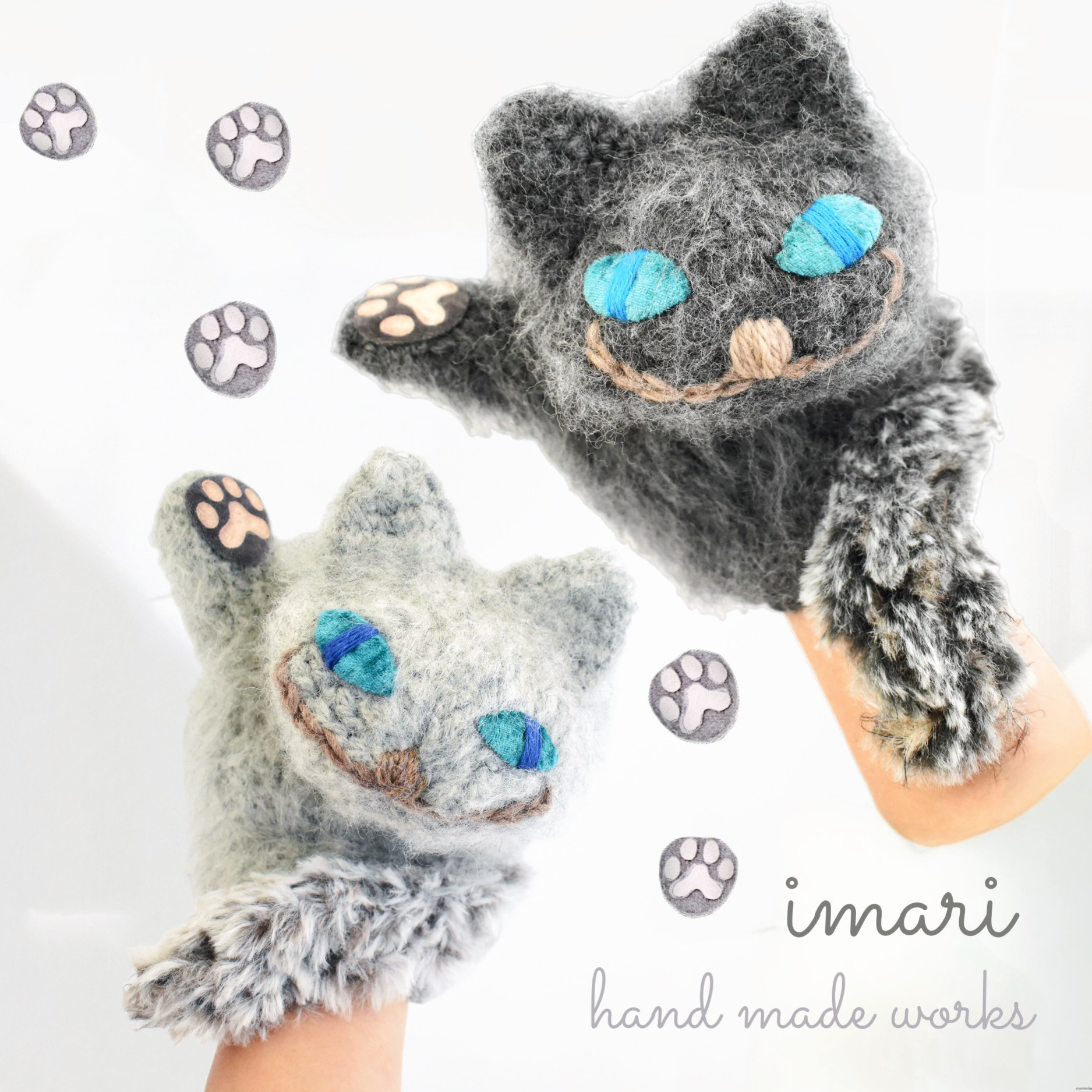 ☆モケモケにゃんこミトン☆L(ライトグレー)ちゃん