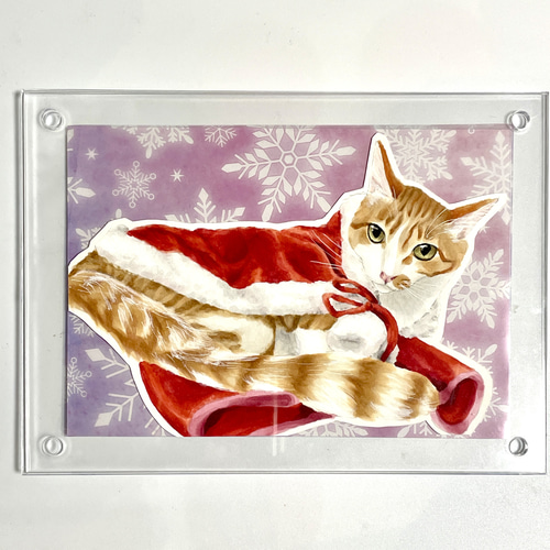 猫限定】うちの子・ペット似顔絵オーダーメイド 額付き写真L判長方形