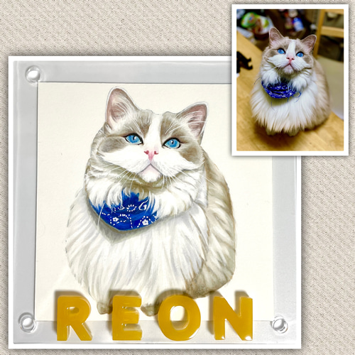 猫限定】うちの子・ペット似顔絵オーダーメイド 額付き写真L判長方形