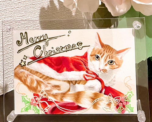 猫限定】うちの子・ペット似顔絵オーダーメイド 額付き写真L判長方形