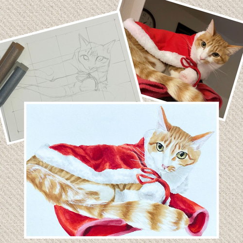 猫限定】うちの子・ペット似顔絵オーダーメイド 額付き写真L判長方形
