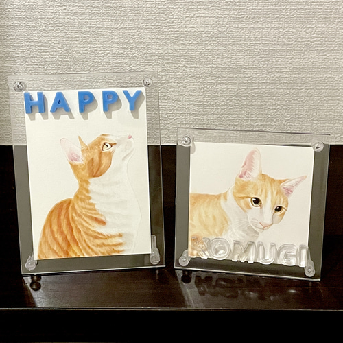 猫限定】うちの子・ペット似顔絵オーダーメイド 額付き写真L判長方形