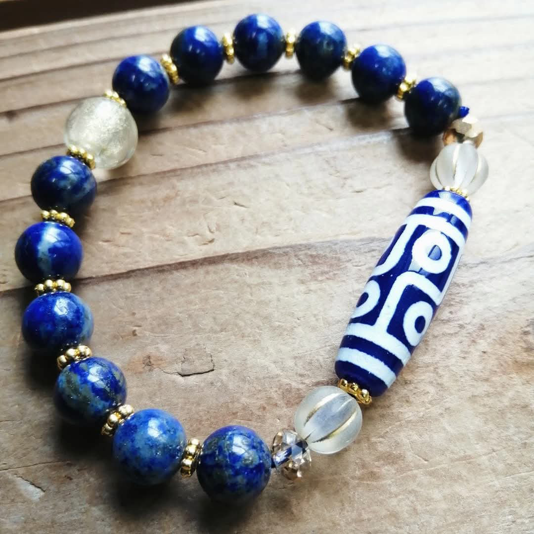 ◆青瑪瑙六眼天珠＆ラピスラズリのブレスレット 9000円（送料無料）