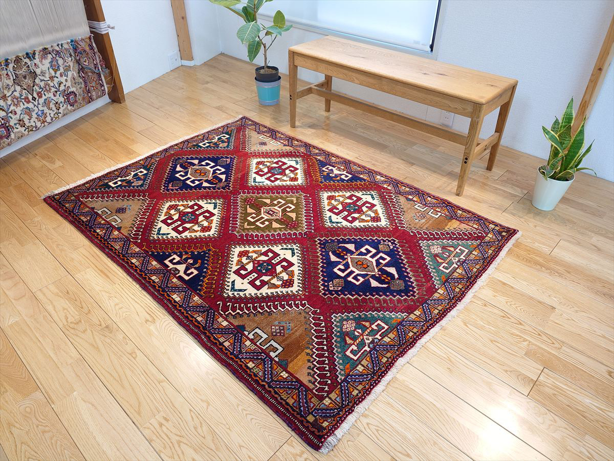 トライバル絨毯　ペルシャ絨毯　シラーズ　カシュクリ　リビング　170x120㎝　PS799