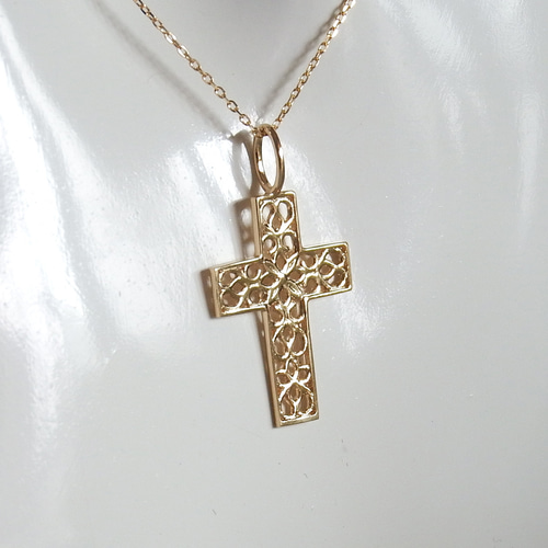 K18クロス（十字架）透かしゴールドリング　14号　526K2508 K18クロス（十字架）透かしゴールドリング 14号 526K2508 K18クロス