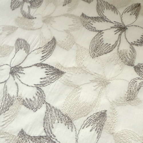 着物 単衣 2つの花刺繍 オフ コットン きもの コットンレース 木綿 