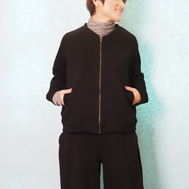 新作❤︎裏起毛ラグランスリーブカットソージャケット25008黒