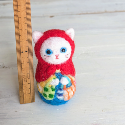 猫マトリョーシカ(白猫さんの楽しいお買い物) 羊毛フェルト 羊毛
