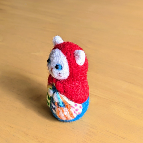 猫マトリョーシカ(白猫さんの楽しいお買い物) 羊毛フェルト 羊毛
