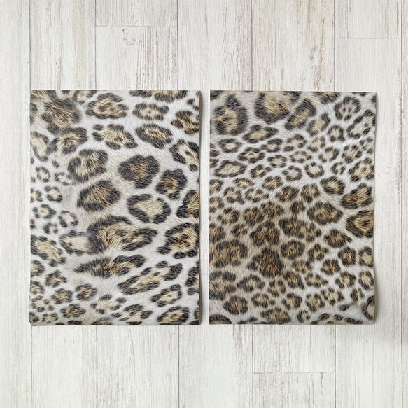 牛革ヒョウ柄プリント・A4カット2枚セット・本革 1枚目の画像