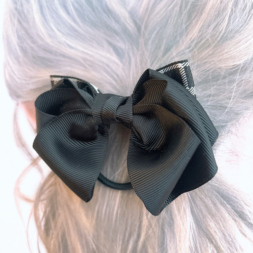 ブラック リボン ヘアゴム チェック ヘアアクセサリー フォーマル