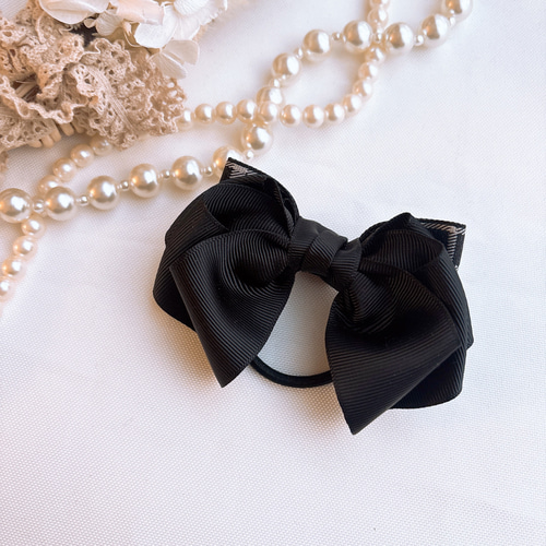 ブラック リボン ヘアゴム チェック ヘアアクセサリー フォーマル