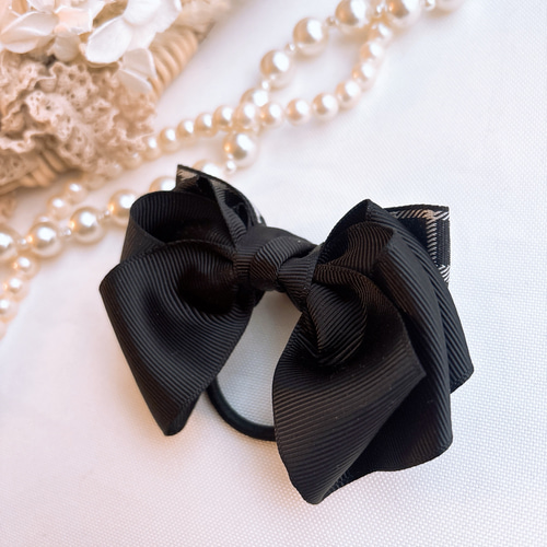 ブラック リボン ヘアゴム チェック ヘアアクセサリー フォーマル