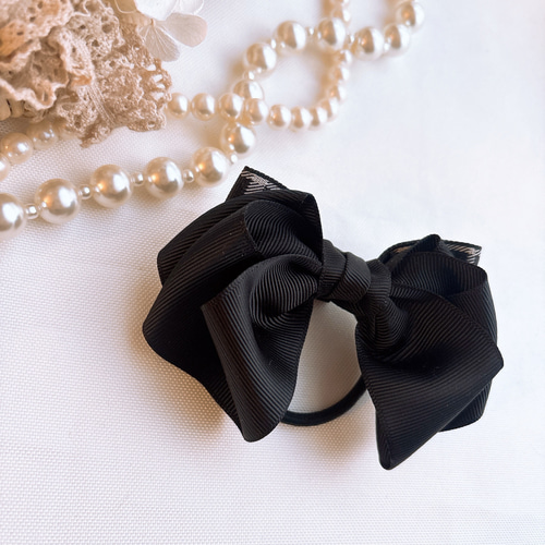 ブラック リボン ヘアゴム チェック ヘアアクセサリー フォーマル