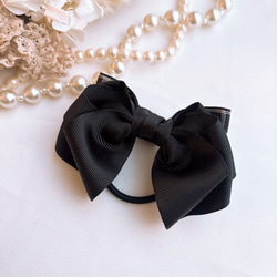 ブラック リボン ヘアゴム チェック ヘアアクセサリー フォーマル