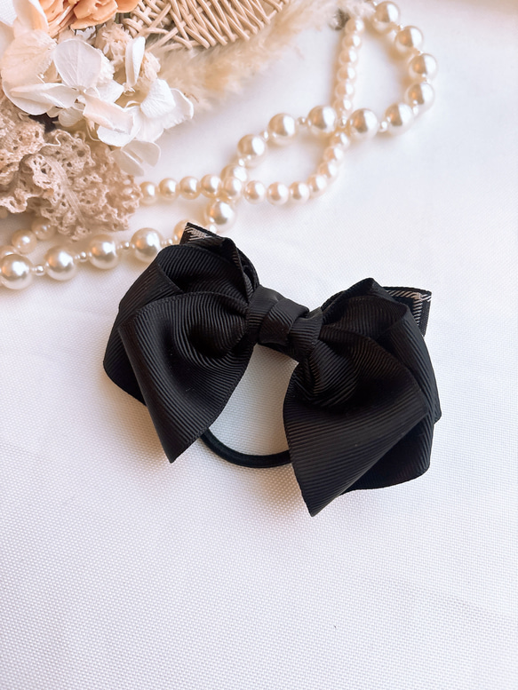 ブラック リボン ヘアゴム チェック ヘアアクセサリー フォーマル