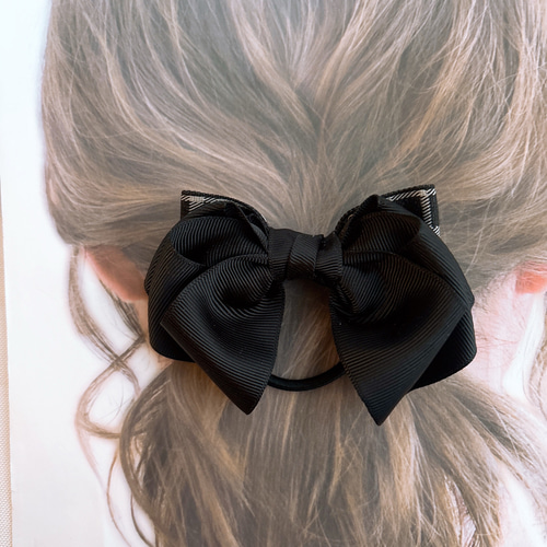 ブラック リボン ヘアゴム チェック ヘアアクセサリー フォーマル