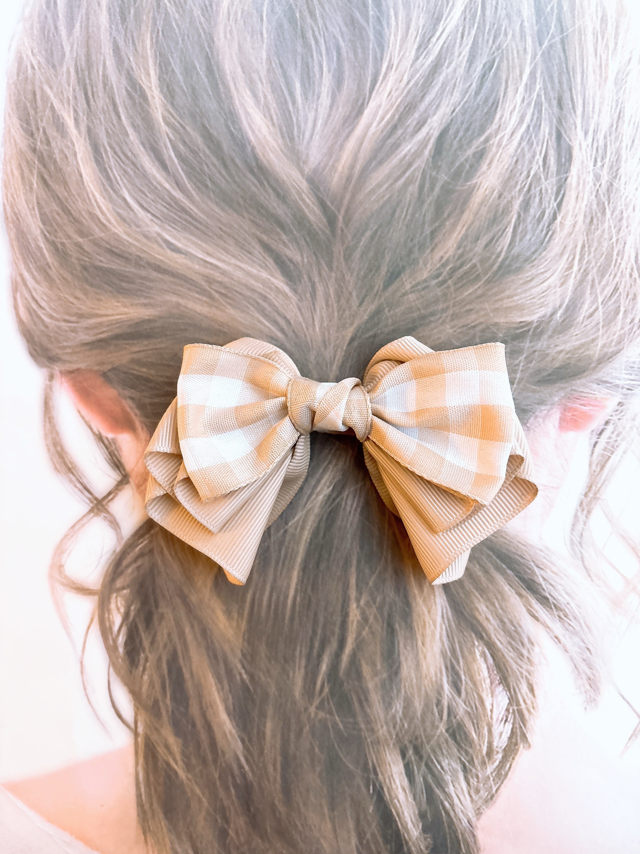ベージュ ギンガムチェック リボンヘアゴム ヘアゴム emi_alolipine