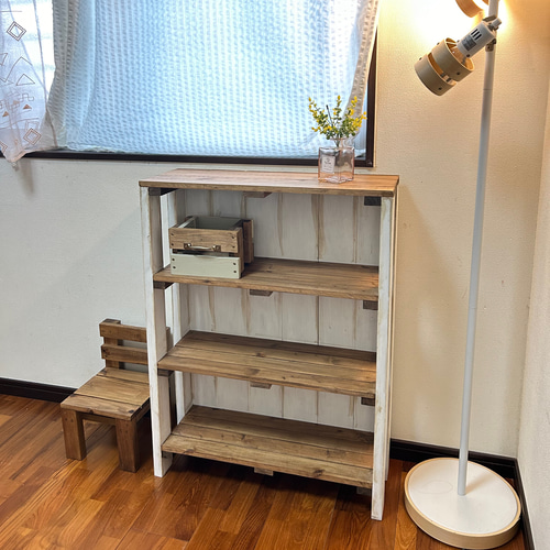 【送料込】シェルフ　アンティーク風　シャビー加工 送料込】アンティーク風 シェルフ シャビー加工 送料無料]アンティーク