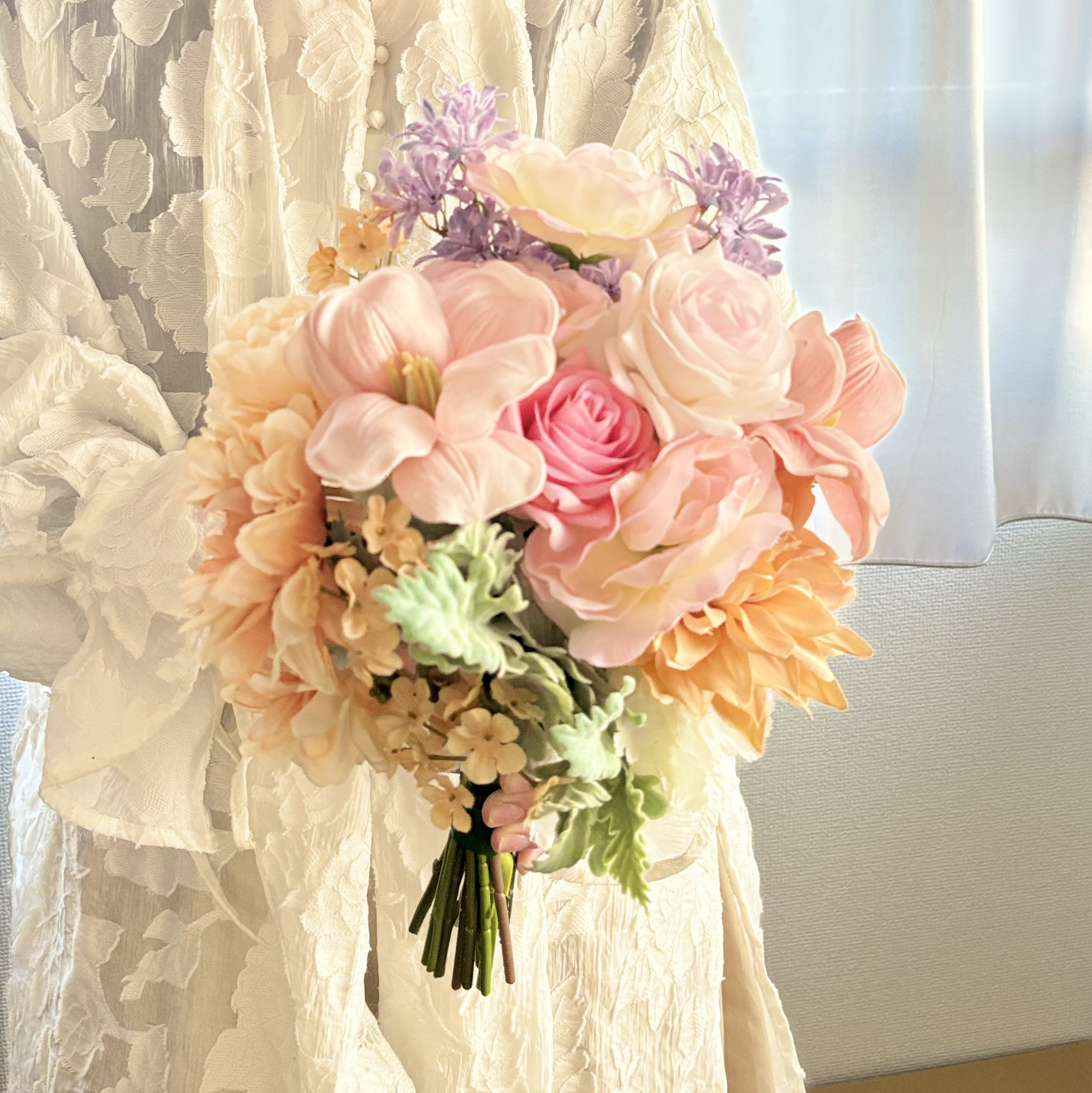 【SALE】パステルカラーのカラフルブーケ　ウェディング　造花　ブーケ