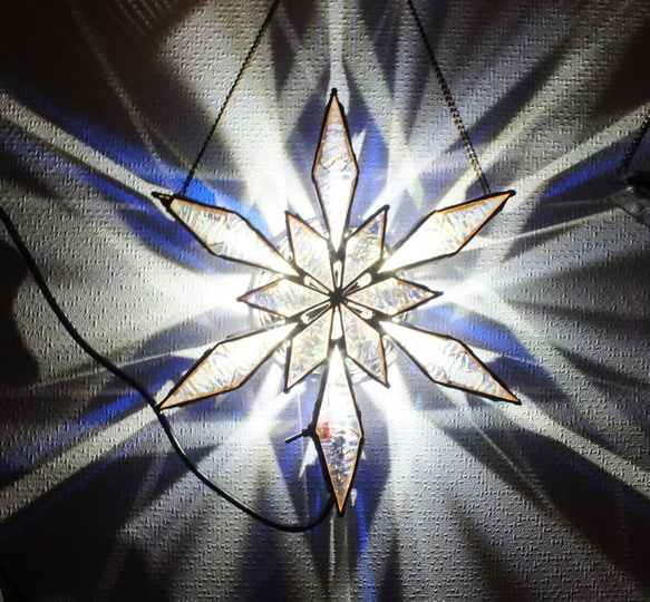 雪の結晶 NEW(Lサイズ) ステンドグラス（LEDランプ 壁掛け