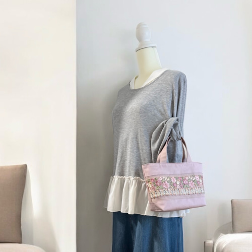 桜/インド刺繍×帆布☆トートバッグ＆ポーチセット トートバッグ