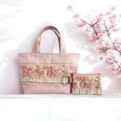 春の超早割2026】桜/インド刺繍×帆布☆トートバッグ＆ポーチセット