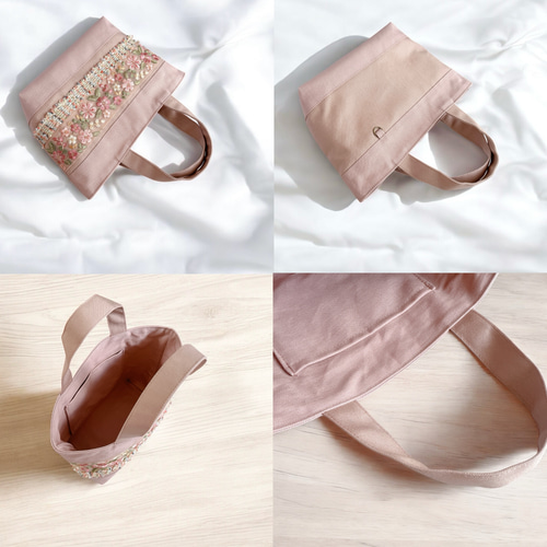 桜/インド刺繍×帆布☆トートバッグ＆ポーチセット トートバッグ