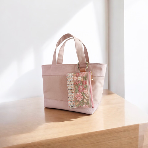 桜/インド刺繍×帆布☆トートバッグ＆ポーチセット トートバッグ