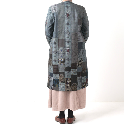 古布リメイク絣パッチワーク／大島紬のリバーシブルのパーカー アンティーク大島紬のパッチワークコート リバーシブル 刺し子 着物