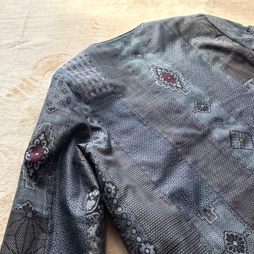 リメイク　古布パッチワーク　刺し子　リバーシブル　ロングコート リメイク 古布パッチワーク 刺し子 リバーシブル ロングコート