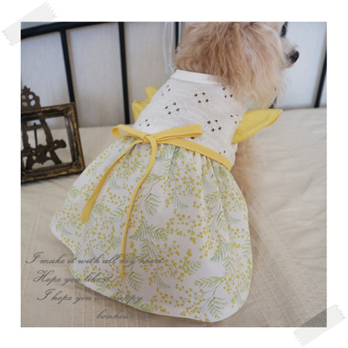 plnmylove様❤ミモザブーケ♡ティアード♡ワンピース♡ハンドメイド犬服 犬服 ミモザのワンピースとタンクトップ ペット服・アクセサリー