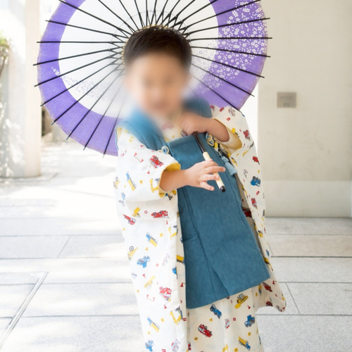 被布　七五三　三歳 男児　男の子　着物　セット 七五三 着物 3歳 男の子 ブランド被布セット 華徒然「薄青×紺 鷹