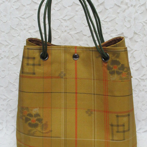 No.1299】着物地＠本場村山大島紬・黄八丈＠絹＠巾着バッグ