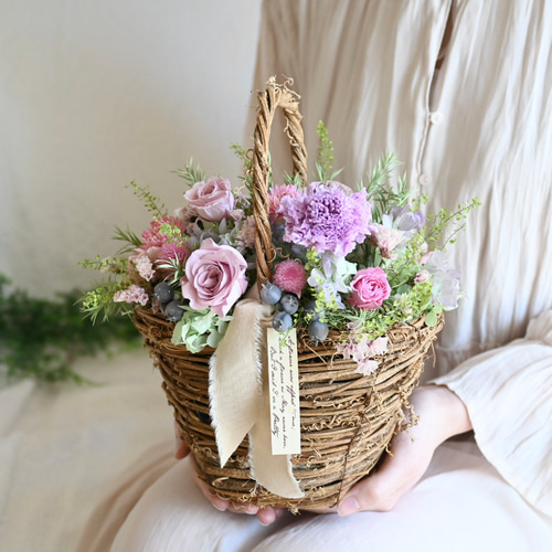 森の花籠アレンジメント＊プリザーブドフラワー 母の日 誕生日 お祝い