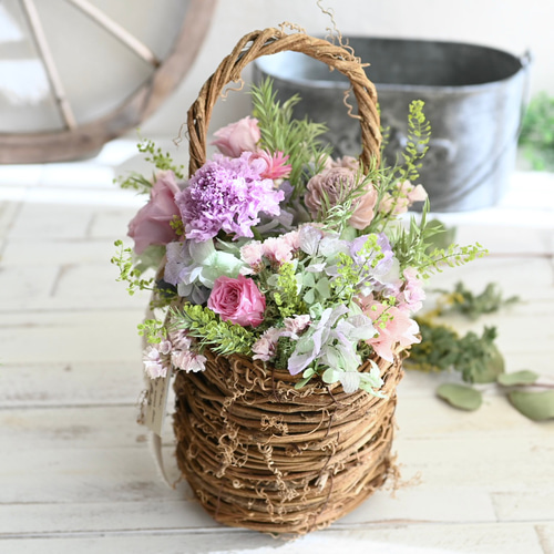 森の花籠アレンジメント＊プリザーブドフラワー 母の日 誕生日 お祝い