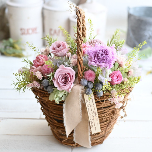 森の花籠アレンジメント＊プリザーブドフラワー 母の日 誕生日 お祝い