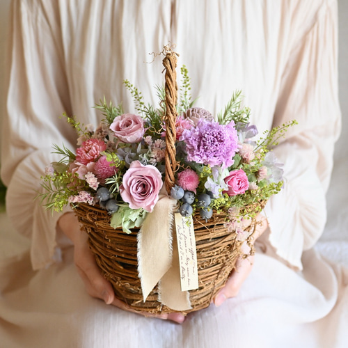 HANDMADE プリザーブドフラワー アレンジメント 花籠 薔薇 apflowerb_3.jpg