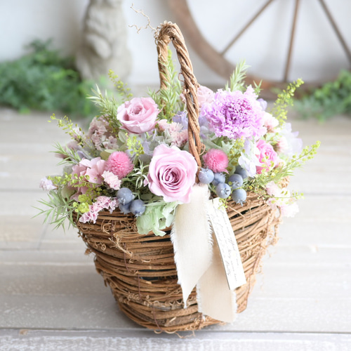 森の花籠アレンジメント＊プリザーブドフラワー 母の日 誕生日 お祝い