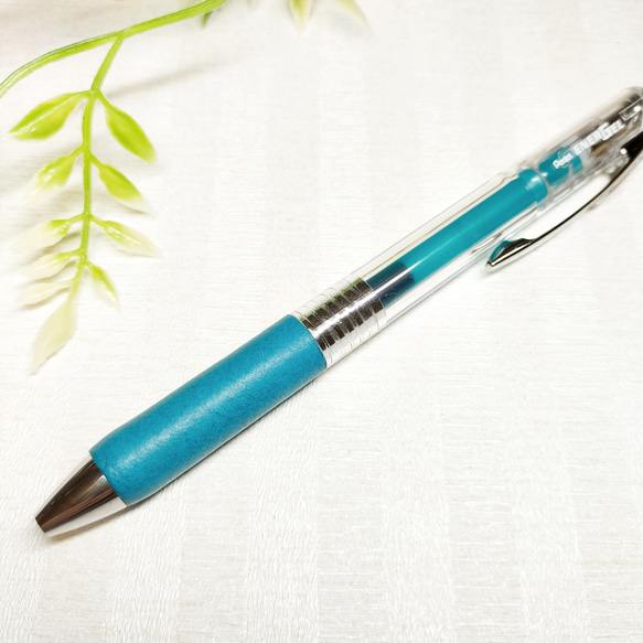 エナージェル本革レザーグリップ ターコイズブルー ペン・筆記用具 正