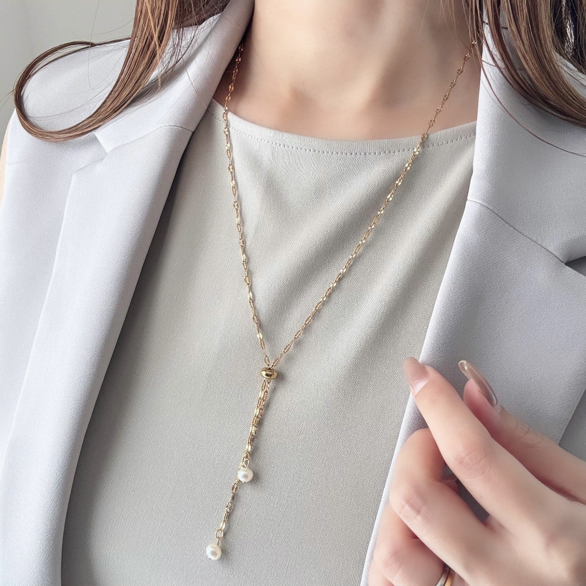 本日値下げ　新品　SV淡水真珠ガーネット三連ネックレス　オリジナル