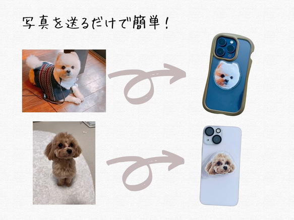 【 うちの子グッズ 】スマホグリップ スマホソケット スマホリング オーダーメイド ペット 犬 猫 2枚目の画像