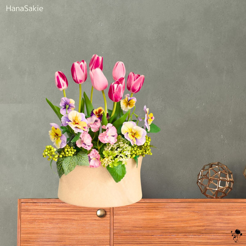 春アレンジ 】チューリップ パンジー インテリア かわいい 明るい