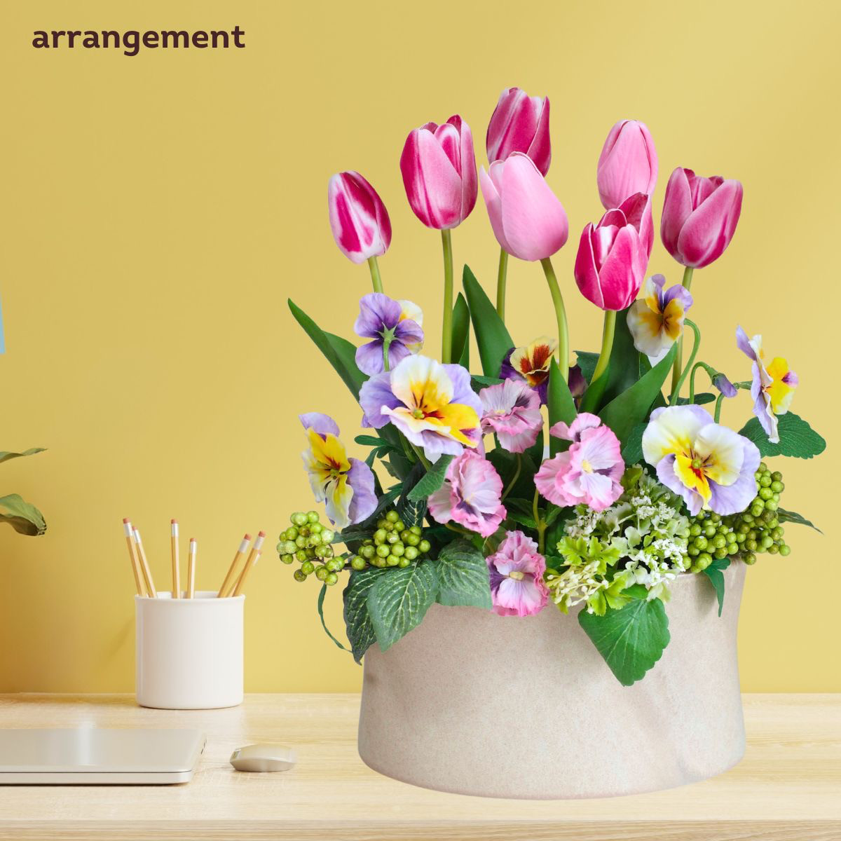 【 春アレンジ 】チューリップ パンジー インテリア かわいい 明るい ギフト プレゼント 誕生日 母の日 置物 飾り 12,045円