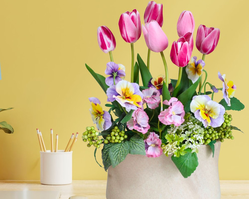 花柄チューリップのフラワーアレンジメント　ハンドメイドインテリア 9b87b32a990862f1000eb23d28f53a