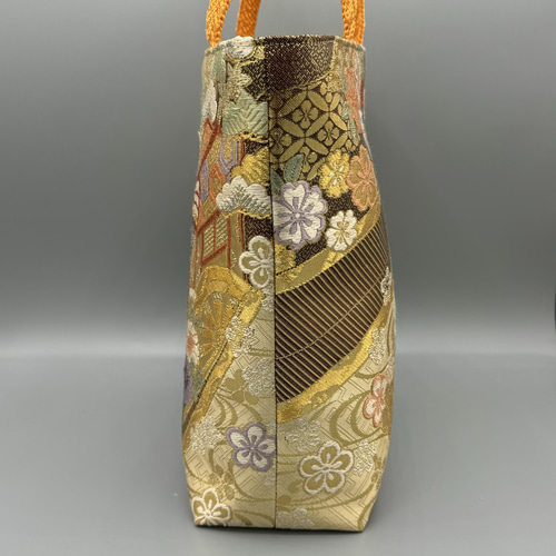 着物 帯 帯締め ハンドメイド トートバッグ リメイク 金 花