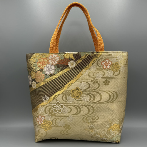 着物 帯 帯締め ハンドメイド トートバッグ リメイク 金 花