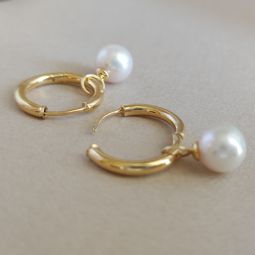 フープピアス k 18 アコヤ真珠 チャーム付き 2 WAY ピアス 【公式通販】