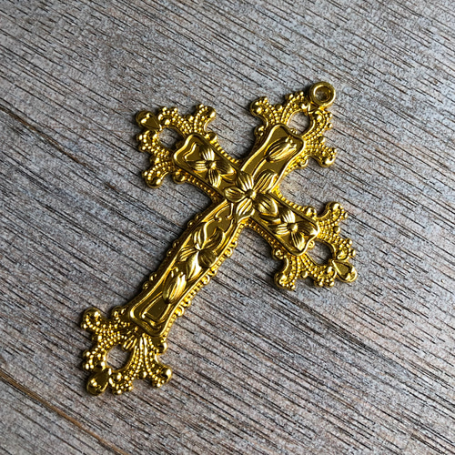 ヴィンテージ風 アンティーク風 十字架 クロス 花柄 大きい チャーム