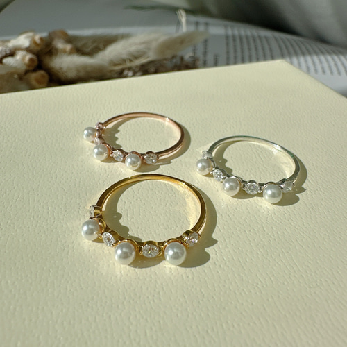 ❤︎大人可愛いパール&CZダイヤ重ね付けリングR4411 指輪・リング